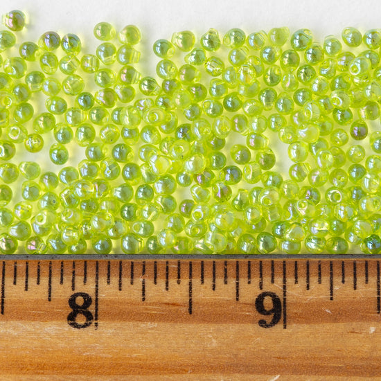 2.8mm Glass Magatama Teardrop Beads - Lime AB - 10 or 20 grams