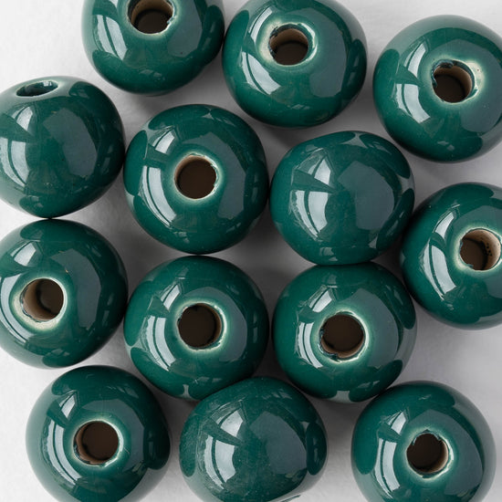 16mm Glazed Ceramic Round Beads - Green - 4 or 12 beads