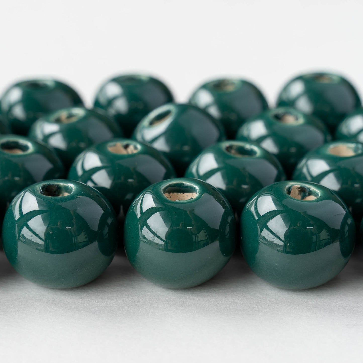 16mm Glazed Ceramic Round Beads - Green - 4 or 12 beads