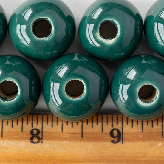 16mm Glazed Ceramic Round Beads - Green - 4 or 12 beads