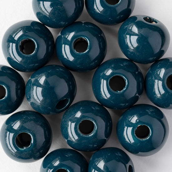 16mm Glazed Ceramic Round Beads - Teal Blue - 4 or 12 beads