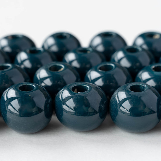 16mm Glazed Ceramic Round Beads - Teal Blue - 4 or 12 beads