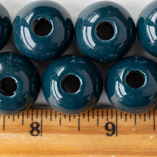 16mm Glazed Ceramic Round Beads - Teal Blue - 4 or 12 beads