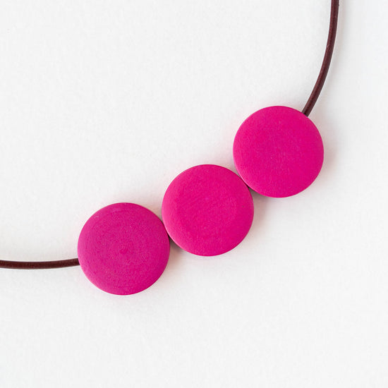 20mm Wooden Coin Beads - Pink - 10 beads