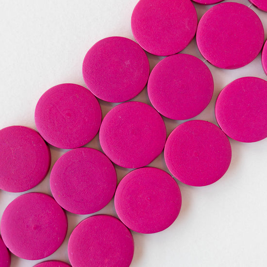 20mm Wooden Coin Beads - Pink - 10 beads