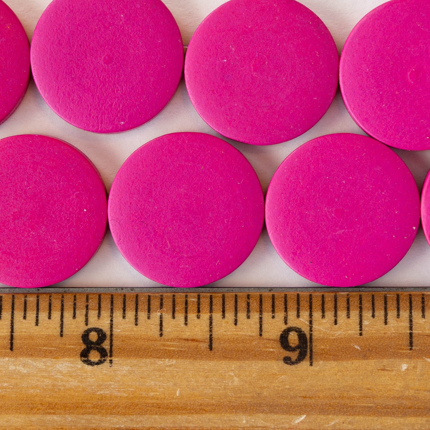20mm Wooden Coin Beads - Pink - 10 beads
