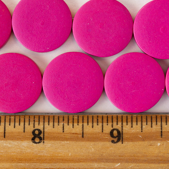 20mm Wooden Coin Beads - Pink - 10 beads