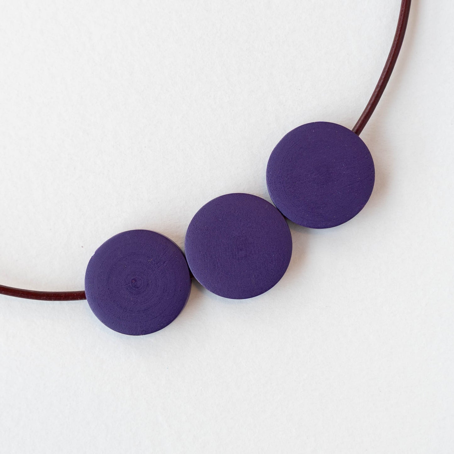 20mm Wooden Coin Beads - Purple - 10 beads