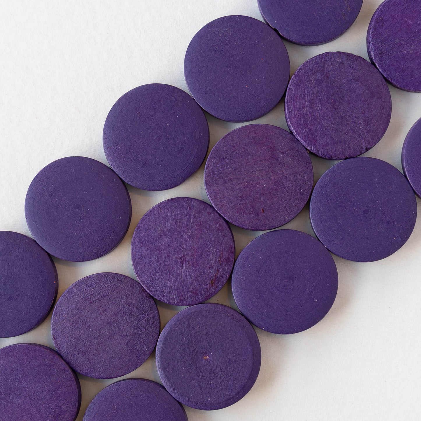 20mm Wooden Coin Beads - Purple - 10 beads