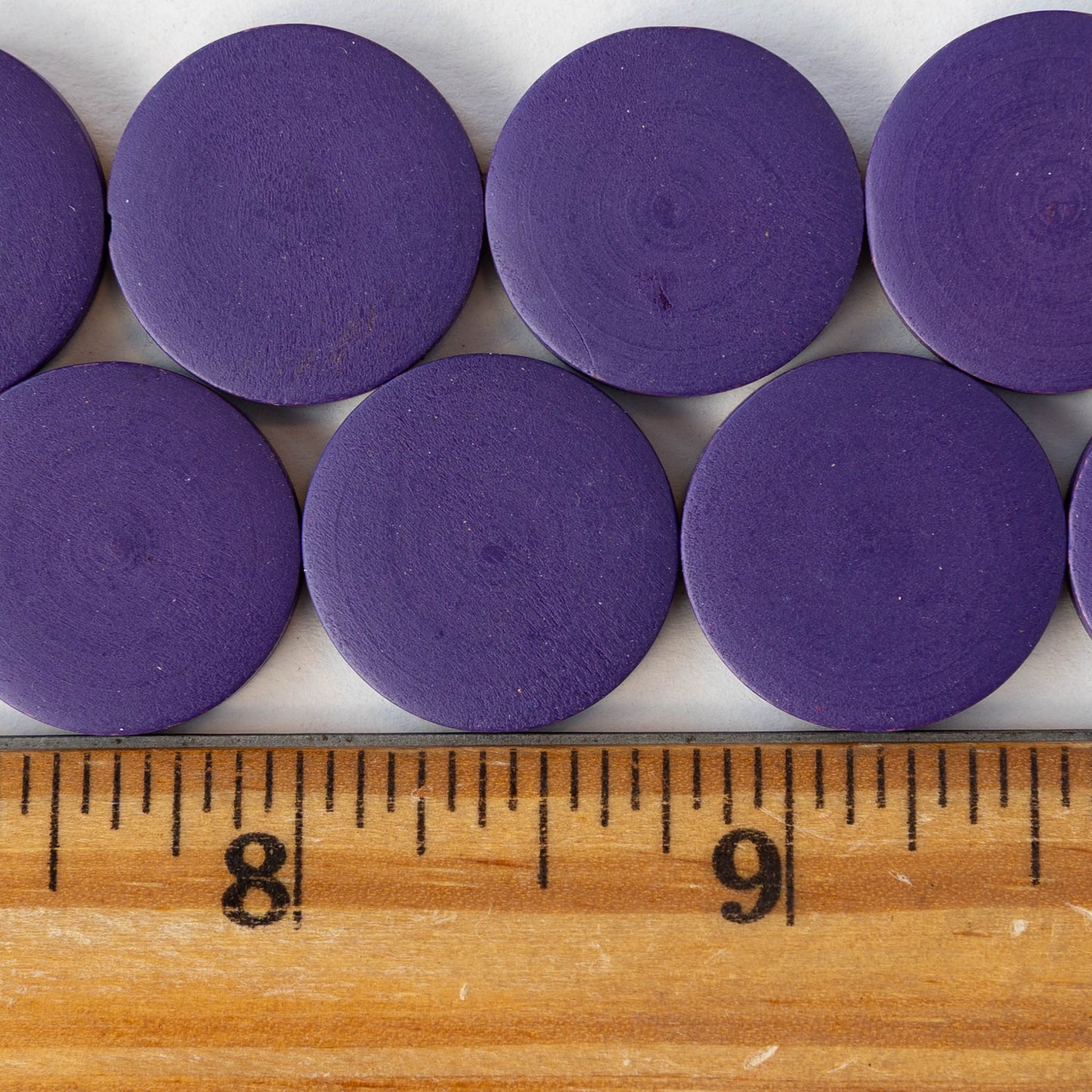 20mm Wooden Coin Beads - Purple - 10 beads