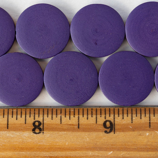 20mm Wooden Coin Beads - Purple - 10 beads