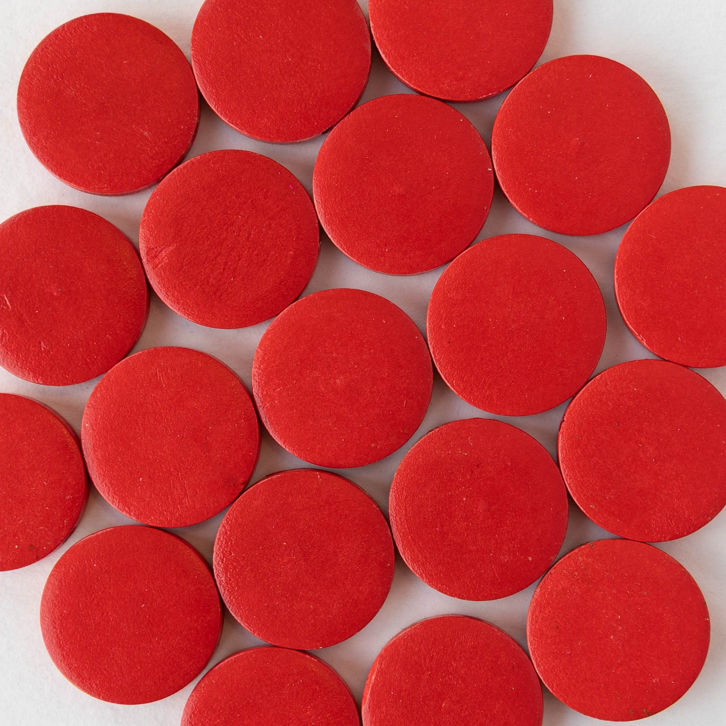 20mm Wooden Coin Beads - Red - 10 beads