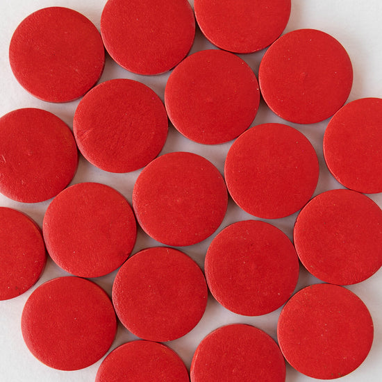 20mm Wooden Coin Beads - Red - 10 beads