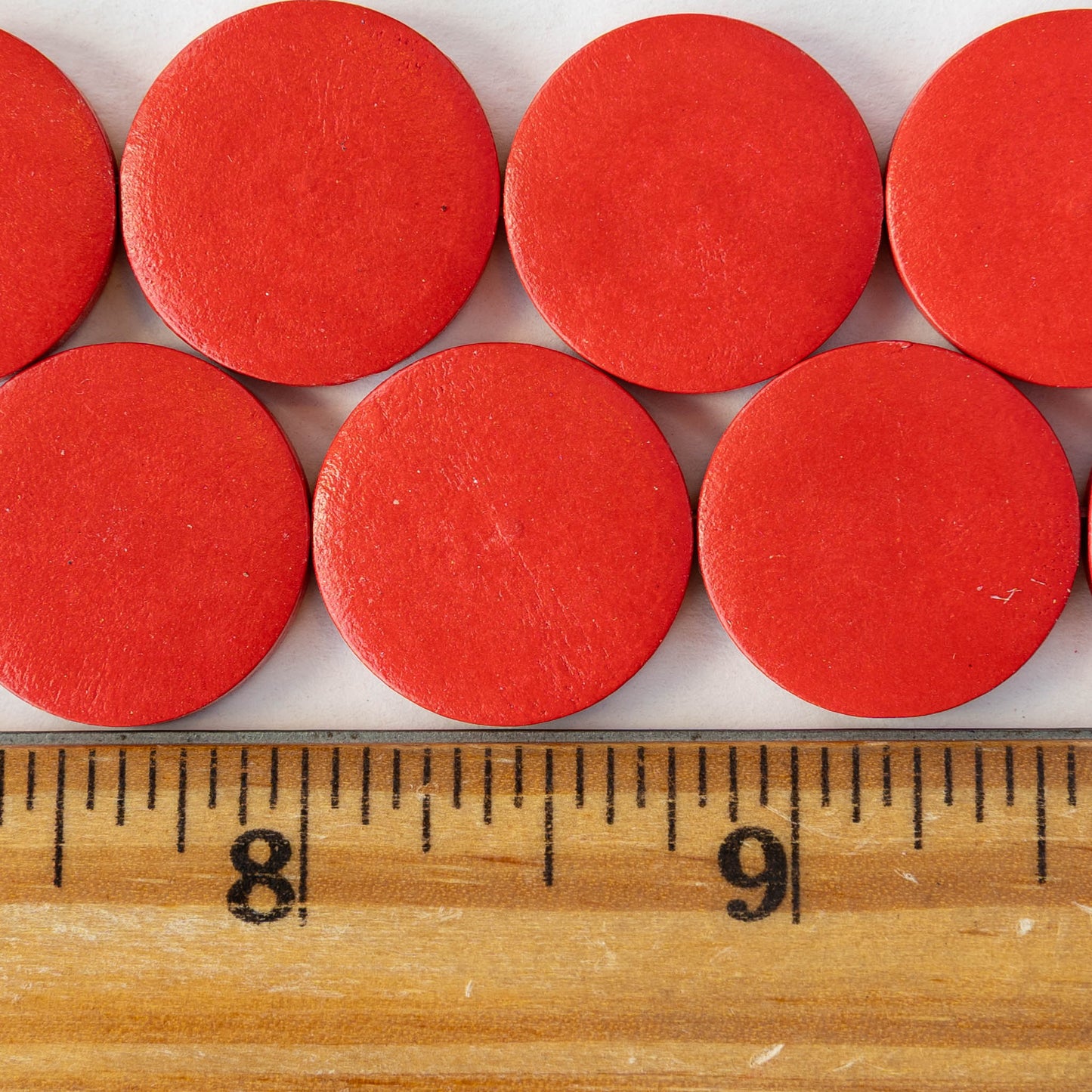 20mm Wooden Coin Beads - Red - 10 beads