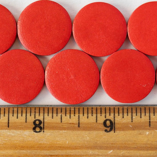 20mm Wooden Coin Beads - Red - 10 beads