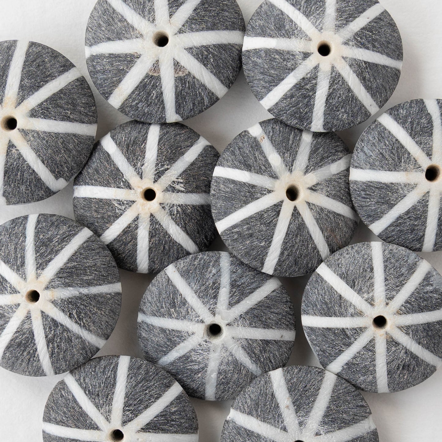 20mm Buffalo Horn Disk Beads - Matte Black and White - 6 beads