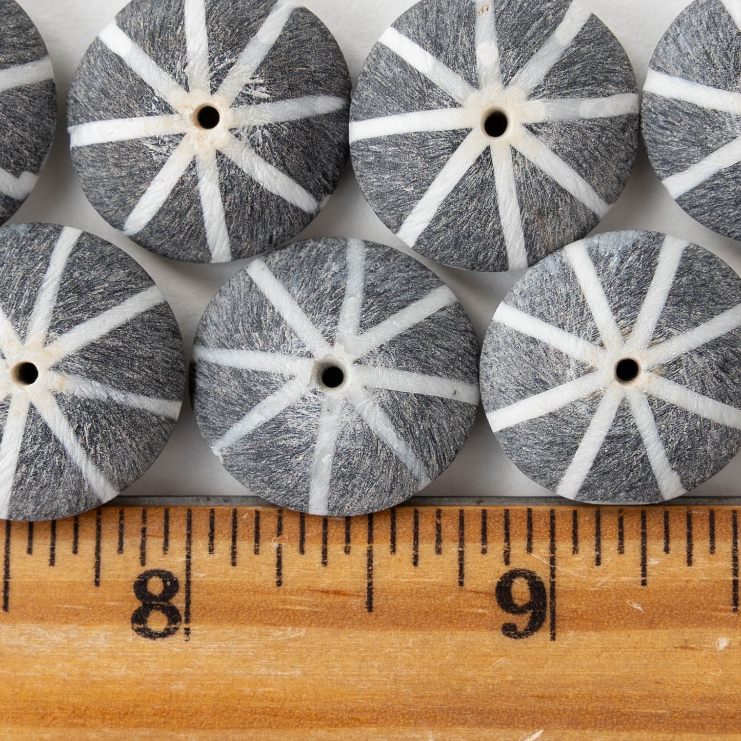 20mm Buffalo Horn Disk Beads - Matte Black and White - 6 beads