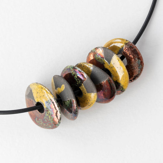 20mm Ceramic Raku Disk Beads - Yellow - 1, 2, or 4 beads