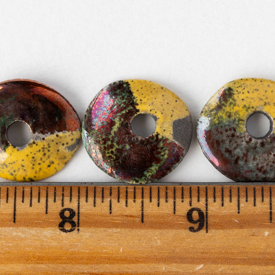 20mm Ceramic Raku Disk Beads - Yellow - 1, 2, or 4 beads