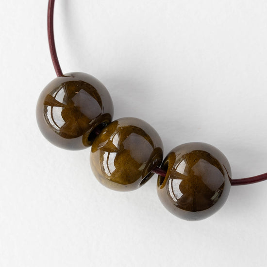 16mm Glazed Ceramic Round Beads - Olive - 4 or 12 beads