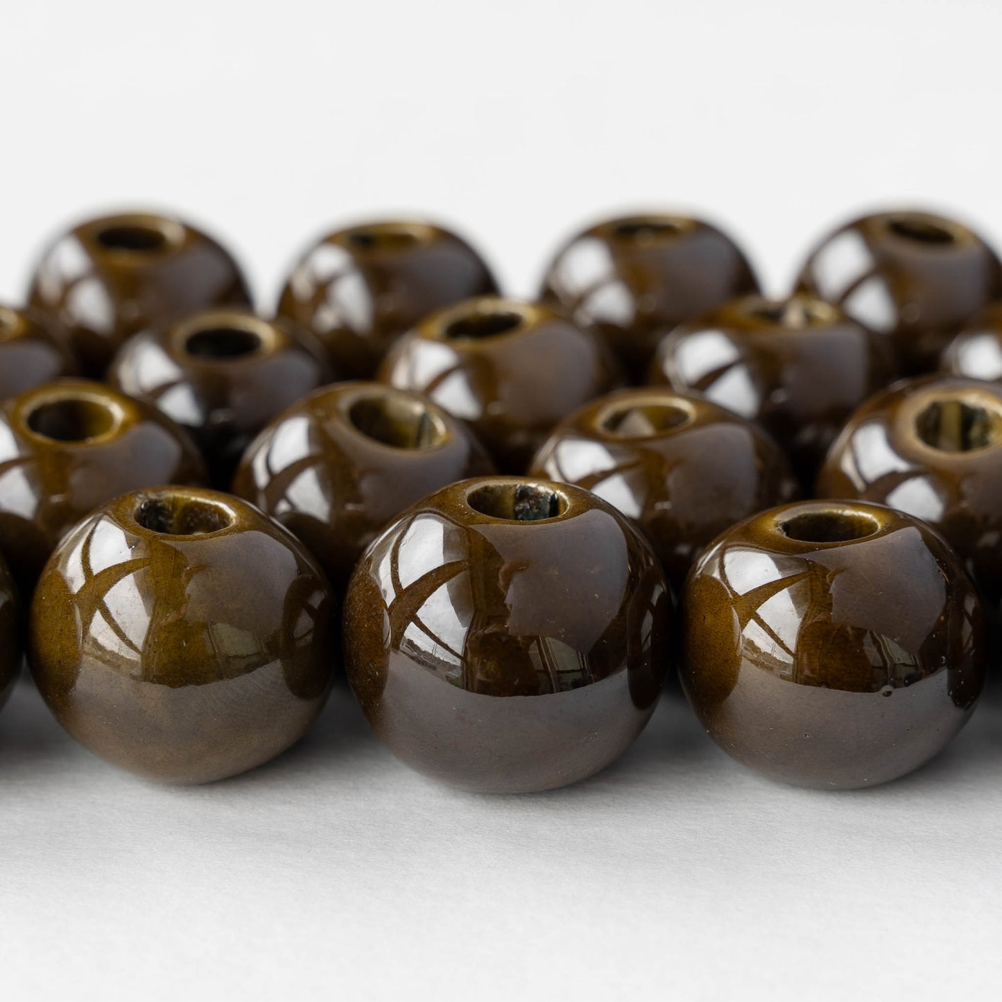 16mm Glazed Ceramic Round Beads - Olive - 4 or 12 beads