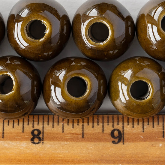 16mm Glazed Ceramic Round Beads - Olive - 4 or 12 beads