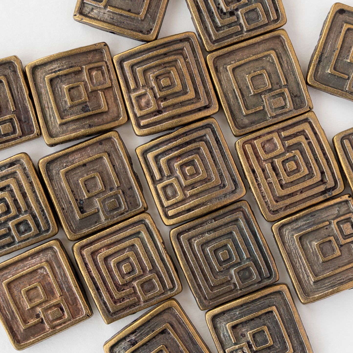 20mm Square Rune Beads - Antique Brass - 1, 2, or 6 beads