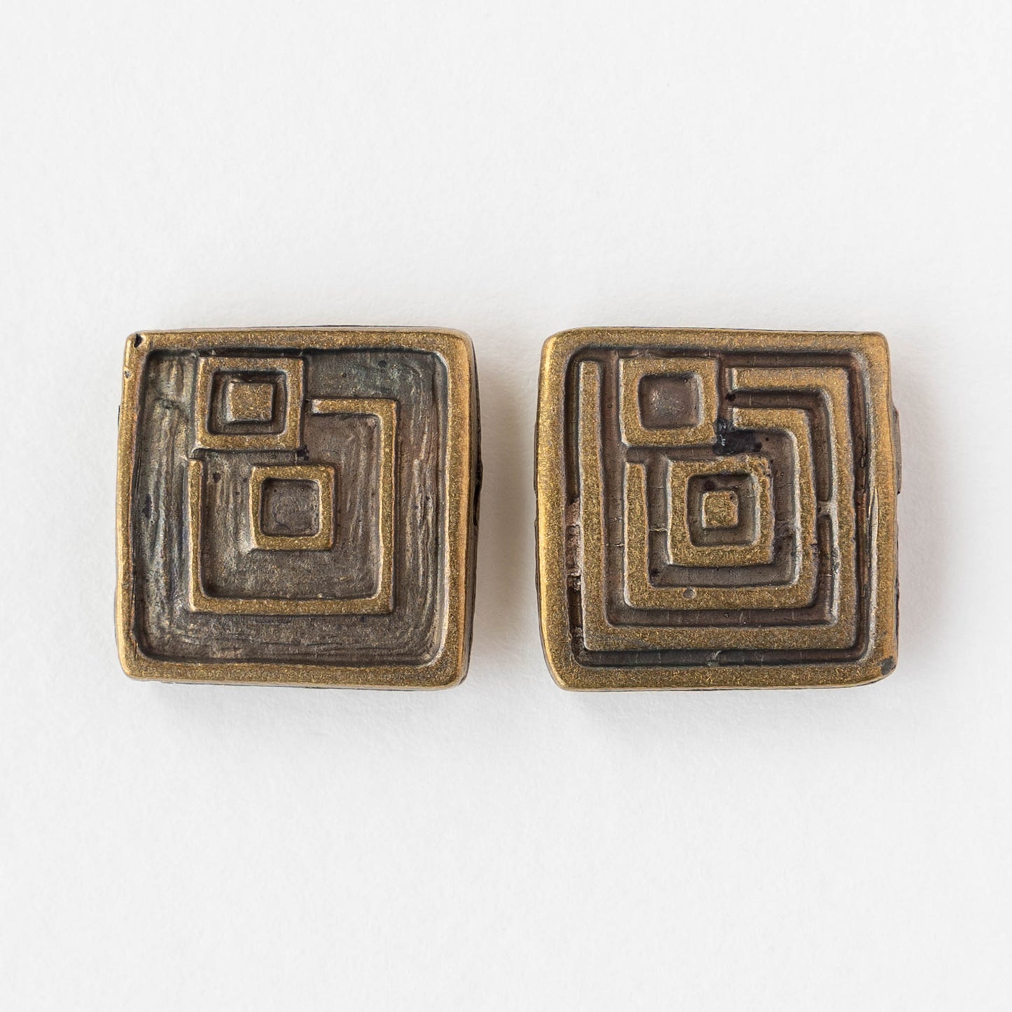 20mm Square Rune Beads - Antique Brass - 1, 2, or 6 beads