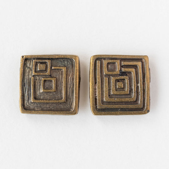 20mm Square Rune Beads - Antique Brass - 1, 2, or 6 beads
