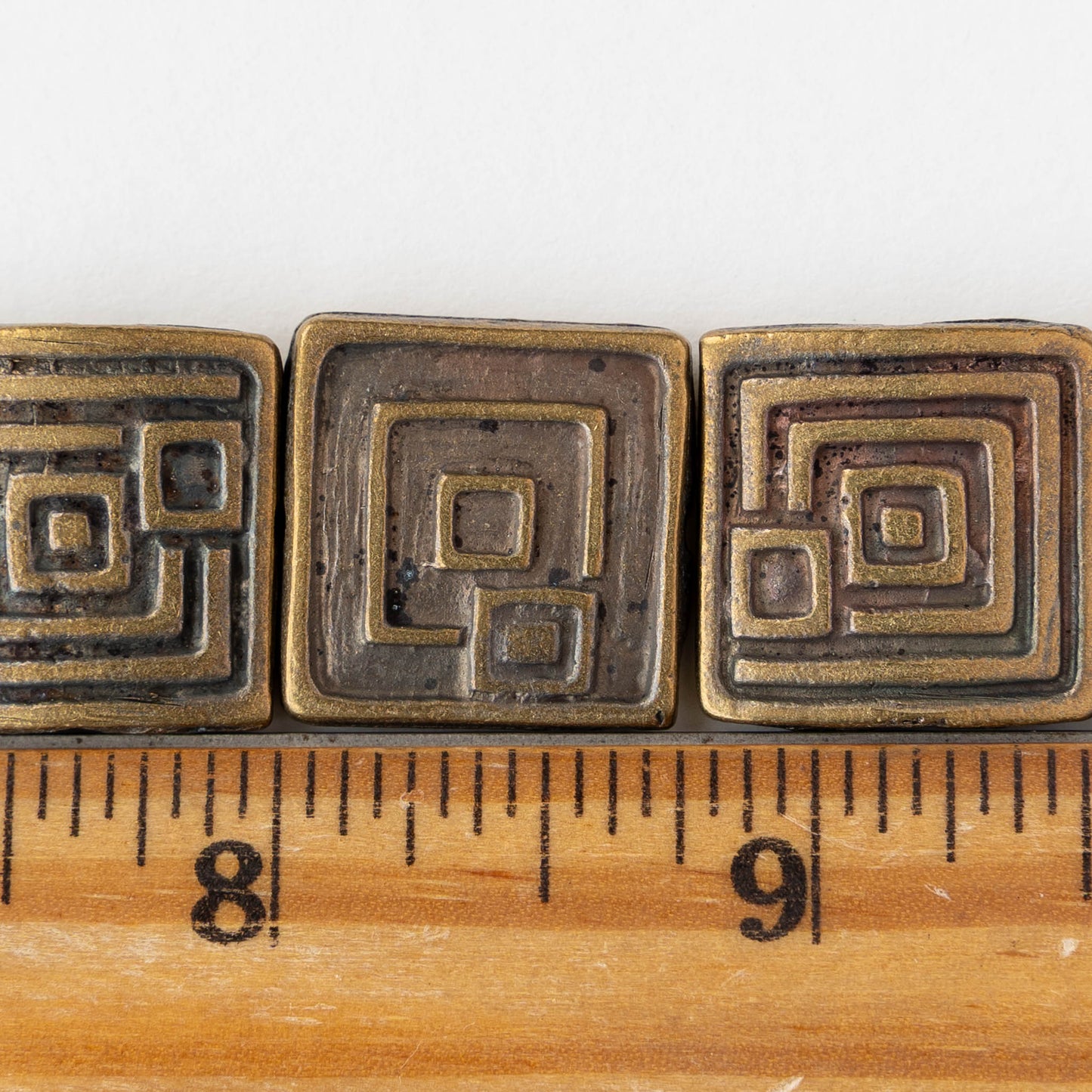 20mm Square Rune Beads - Antique Brass - 1, 2, or 6 beads