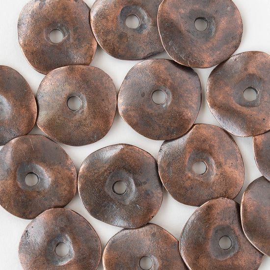 20mm Disk Beads - Antique Copper - 2, 6, or 12 beads