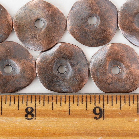 20mm Disk Beads - Antique Copper - 2, 6, or 12 beads
