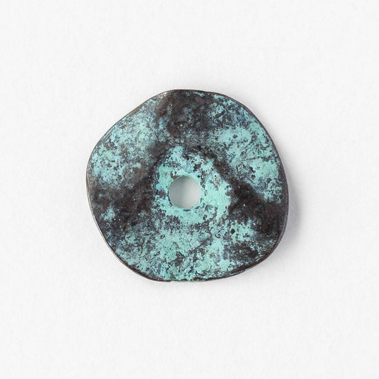 20mm Disk Beads - Green Patina - 2, 6, or 12 beads