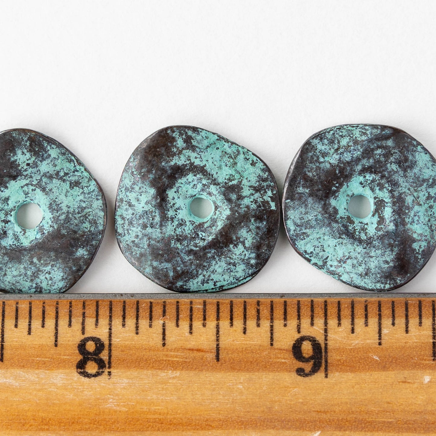 20mm Disk Beads - Green Patina - 2, 6, or 12 beads