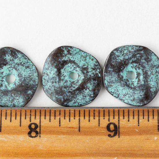 20mm Disk Beads - Green Patina - 2, 6, or 12 beads