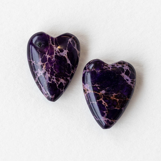 15x20mm Impression Jasper Heart Beads - Purple - 2 Beads