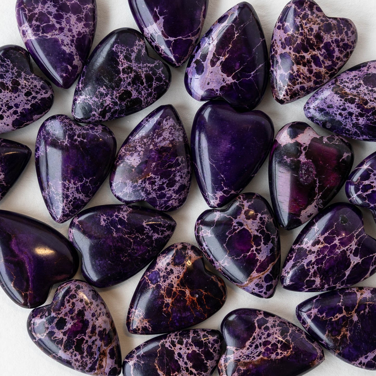 15x20mm Impression Jasper Heart Beads - Purple - 2 Beads