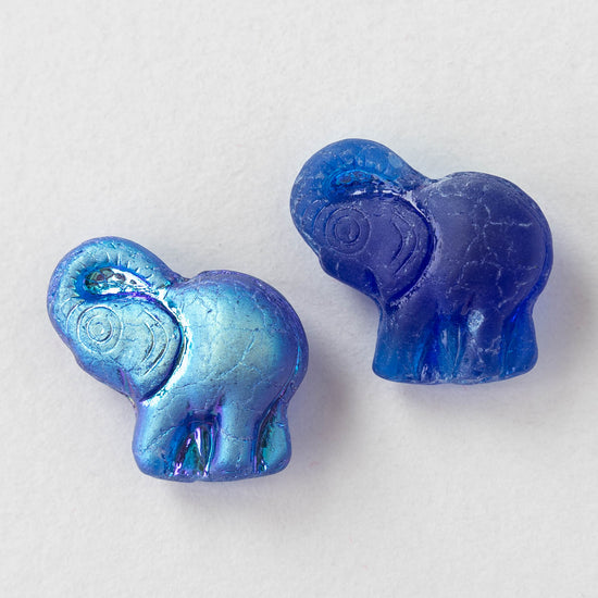 Glass Elephant Beads - Sapphire Blue Iridescent - 4 beads