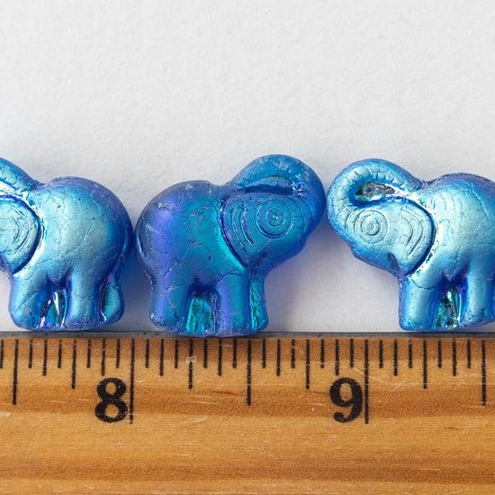 Glass Elephant Beads - Sapphire Blue Iridescent - 4 beads