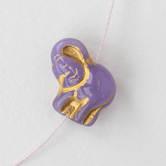 20x21mm Glass Elephant Beads - Lavender with Gold Decor