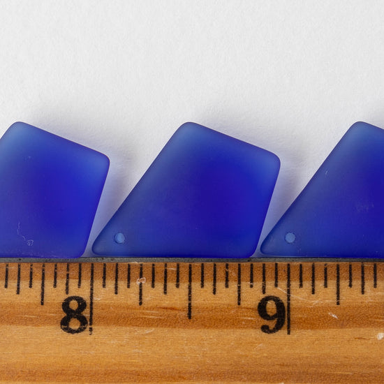 20x28mm Frosted Glass Diamond Pendants - Cobalt Blue
