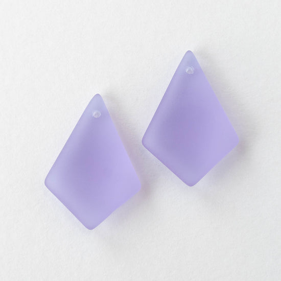 20x28mm Frosted Glass Diamond Pendants - Lavender Matte - 4 pendants