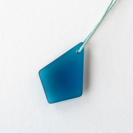 20x28mm Frosted Glass Diamond Pendants - Teal Blue Matte - 4 pendants