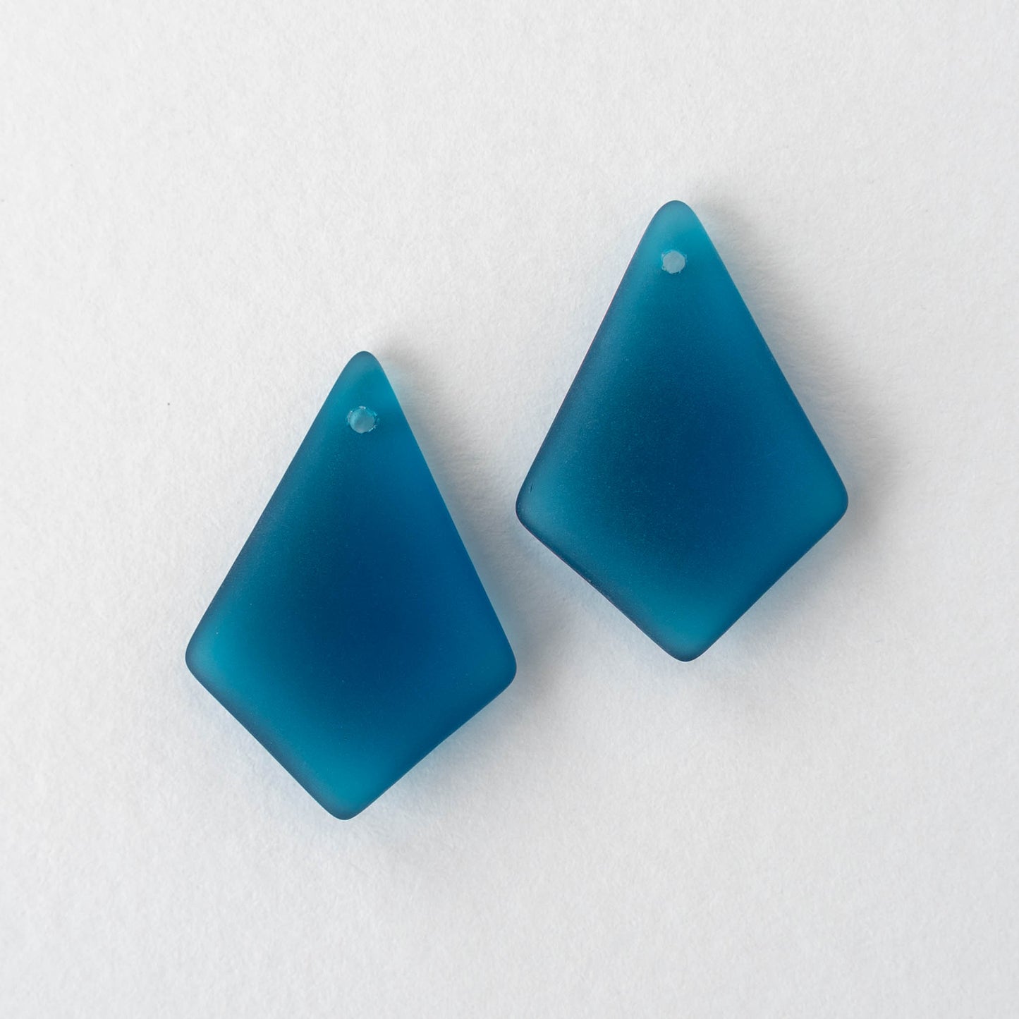 20x28mm Frosted Glass Diamond Pendants - Teal Blue Matte - 4 pendants