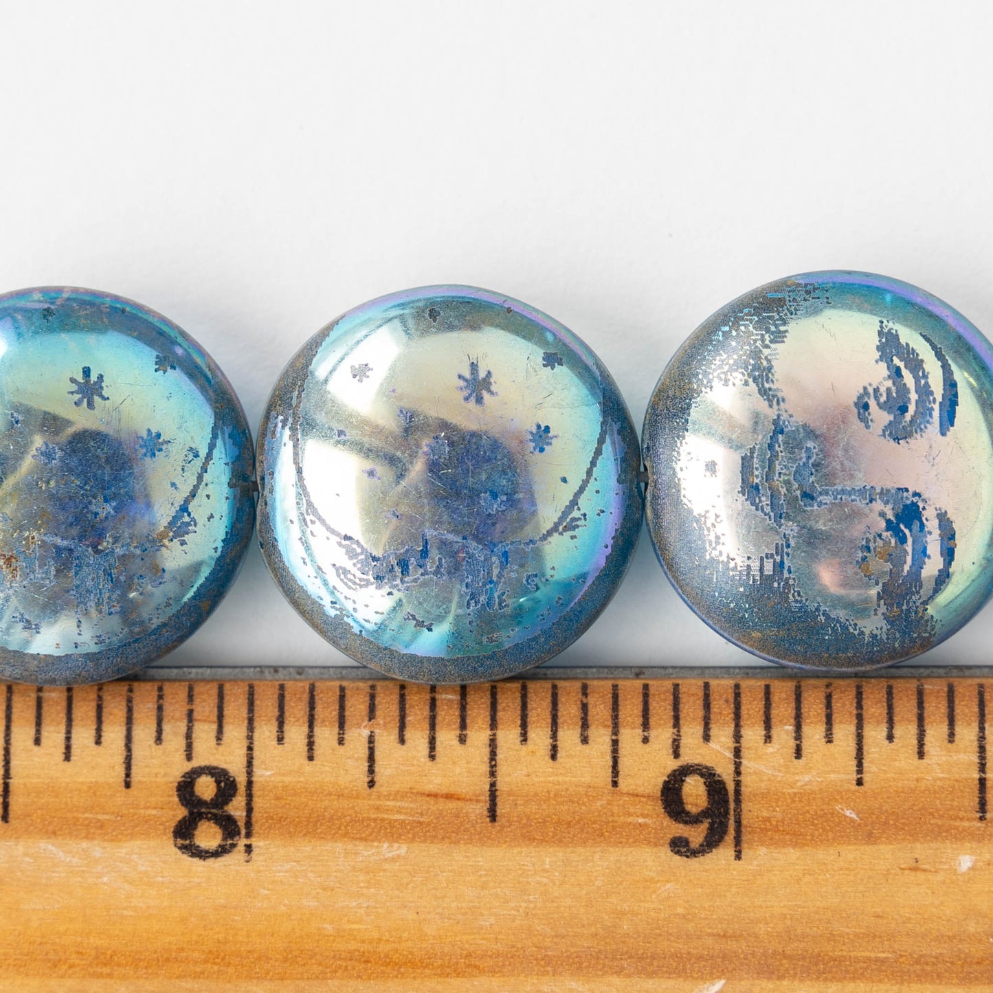 20mm Glass Lense Beads - Blue Sun and Moon- 4 beads