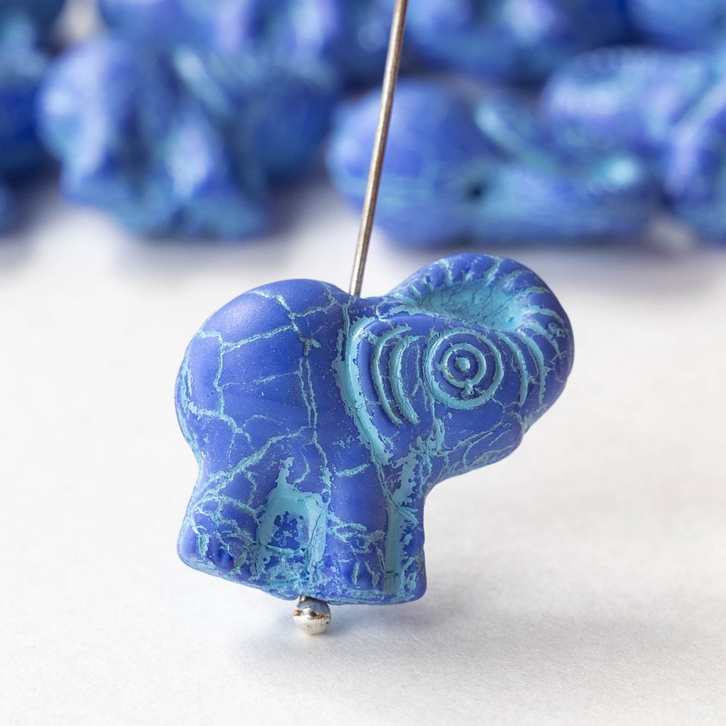 21mm Glass Elephant Beads - Periwinkle with Aqua Wash - 2 or 6 beads