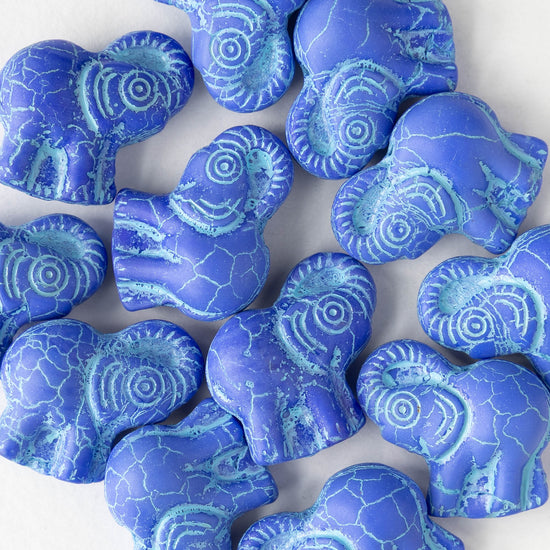 21mm Glass Elephant Beads - Periwinkle with Aqua Wash - 2 or 6 beads