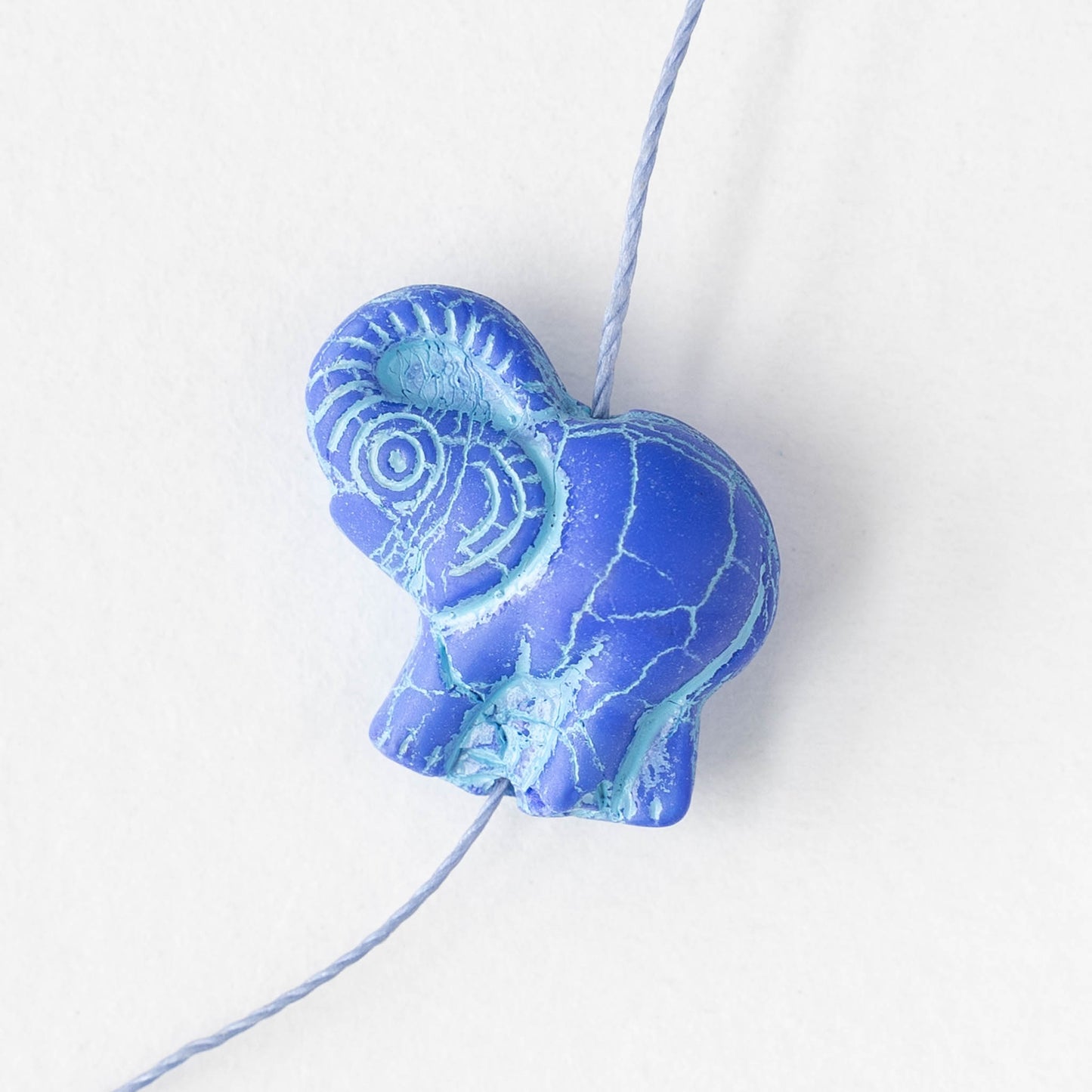 21mm Glass Elephant Beads - Periwinkle with Aqua Wash - 2 or 6 beads