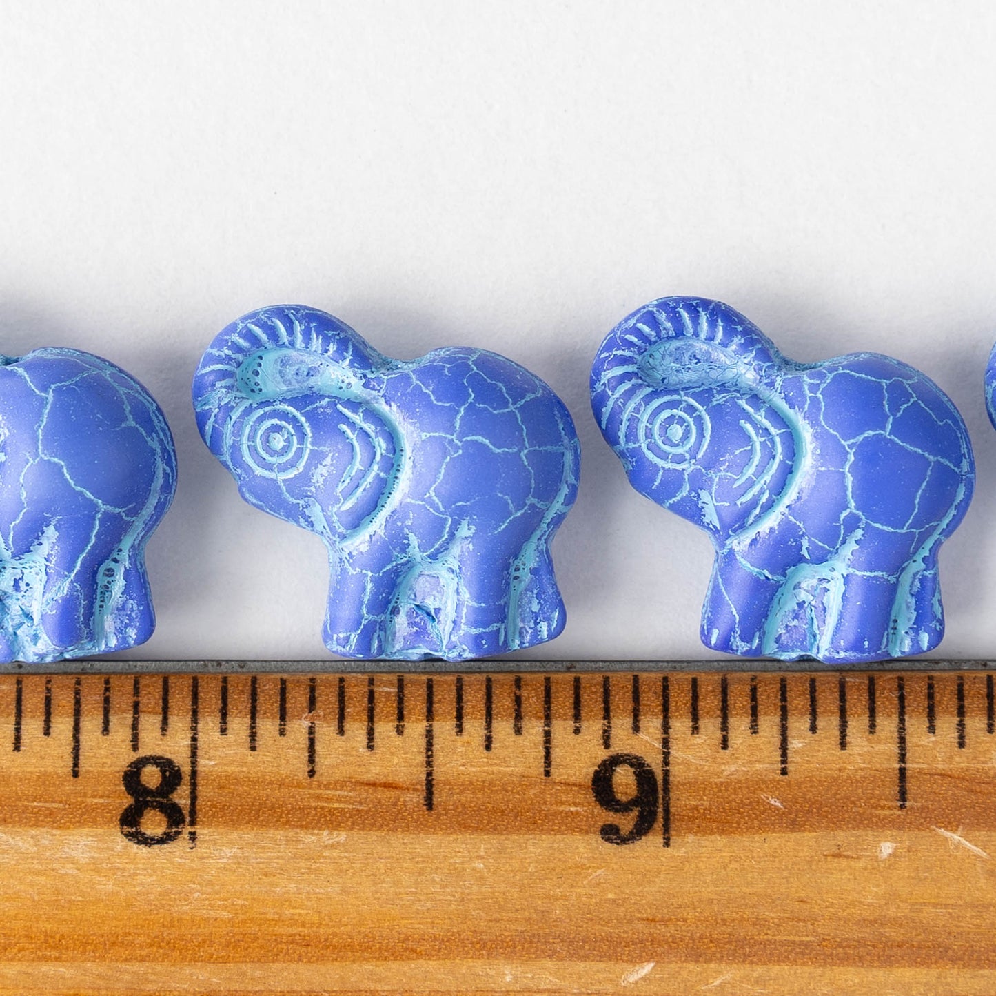 21mm Glass Elephant Beads - Periwinkle with Aqua Wash - 2 or 6 beads
