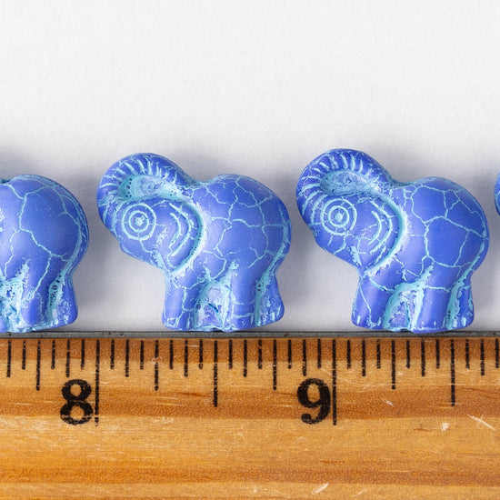 21mm Glass Elephant Beads - Periwinkle with Aqua Wash - 2 or 6 beads